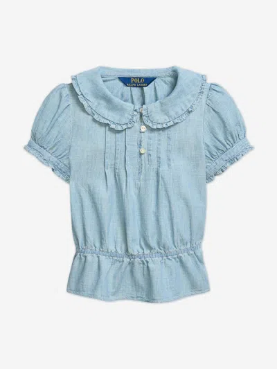 Ralph Lauren Kids'  Girls Chambray Ruffle Blouse In Blue