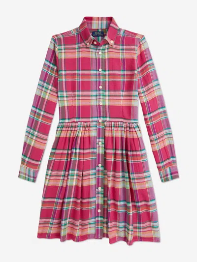 Ralph Lauren Babies' Girls Checked Shirt Dress In Red