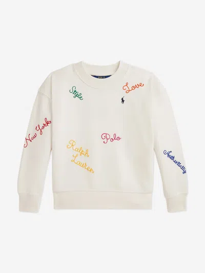 Ralph Lauren Kids'  Girls Embroidered Sweatshirt In White