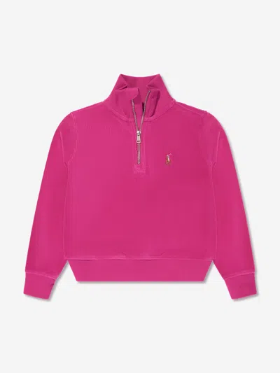 Ralph Lauren Kids' Girls Half Zip Sweatshirt In Pink