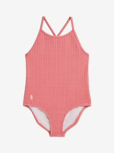Ralph Lauren Kids'  Girls Jacquard Swimsuit In Pink