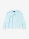 Ralph Lauren Girls Linen Striped Blouse In Blue