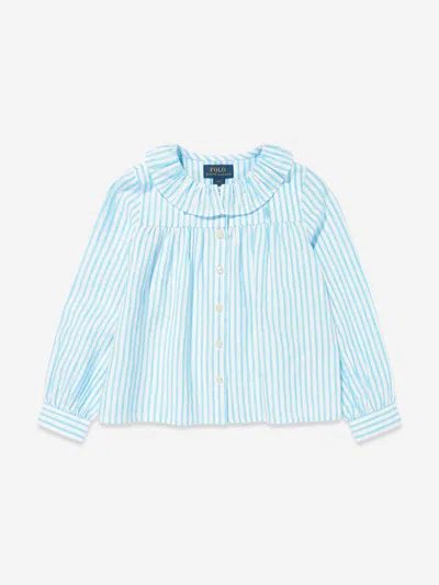 Ralph Lauren Kids' Girls Linen Striped Blouse In Blue