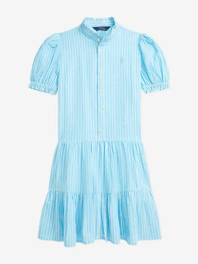 Ralph Lauren Babies' Girls Linen Striped Dress In Blue
