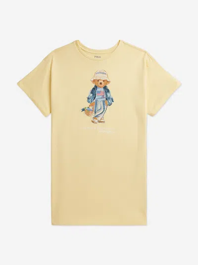 Ralph Lauren Babies'  Girls Polo Bear Jersey Dress In Yellow