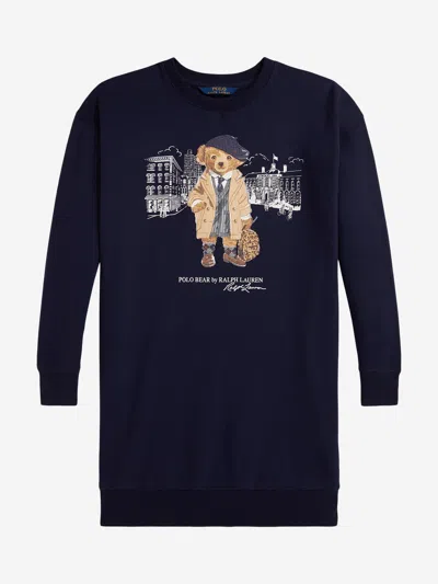 Ralph Lauren Babies'  Girls Polo Bear Sweater Dress In Blue