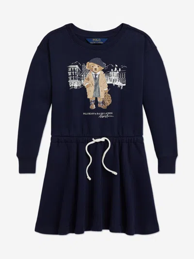 Ralph Lauren Babies'  Girls Polo Bear Sweater Dress In Blue