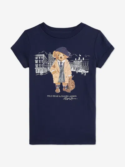 Ralph Lauren Babies' Girls Polo Bear T-shirt In Blue