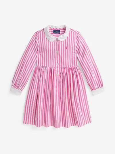 Ralph Lauren Babies'  Girls Striped Poplin Shirt Dress In Pink