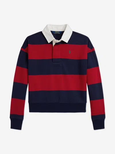 Ralph Lauren Kids' Girls Striped Rugby Shirt In Blue