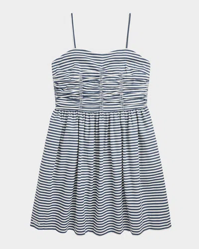 Ralph Lauren Kids' Girls Striped Twill Ruched Dress In Gray