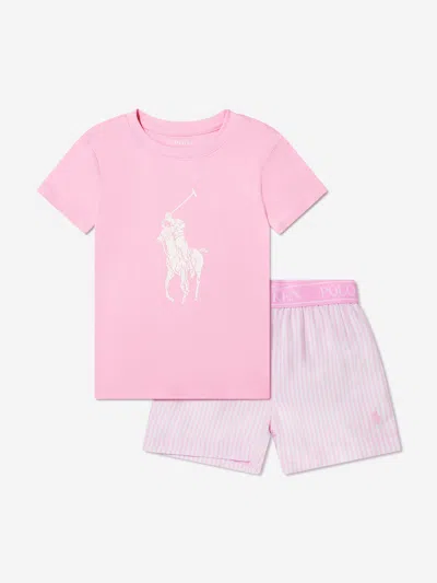 Ralph Lauren Kids' Girls T-shirt And Shorts Pyjama Set In Pink