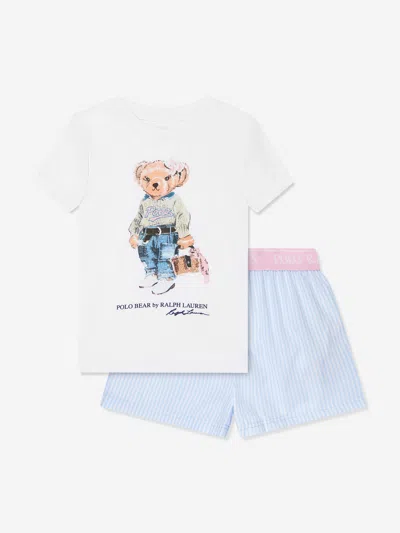 Ralph Lauren Kids' Girls T-shirt And Shorts Pyjamas Set Us 8 - Uk 8 Yrs Blue