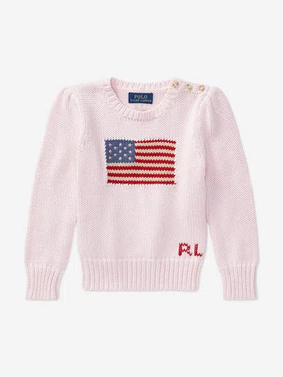 Ralph Lauren Girls Usa Flag Jumper In Pink