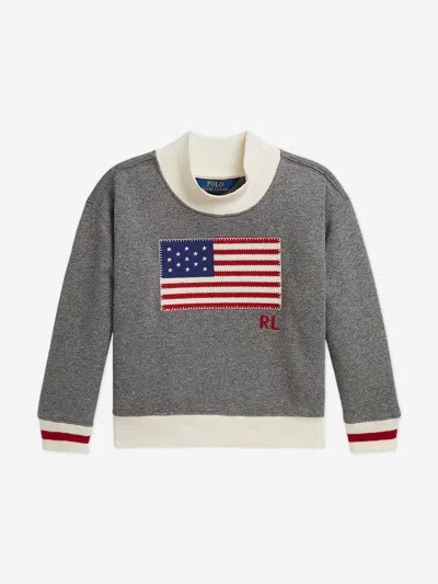 Ralph Lauren Kids' Girls Usa Flag Sweatshirt In Gray