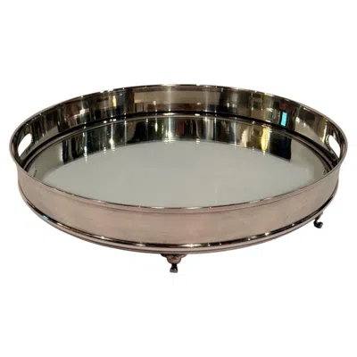 Pre-owned Ralph Lauren Glamorous Round Vintage Silver Plate & Mirror Tray By  In Brown