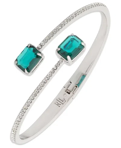 Ralph Lauren Glass Bypass Stone Cuff Bracelet In Silver-tone (also In Gold-tone)