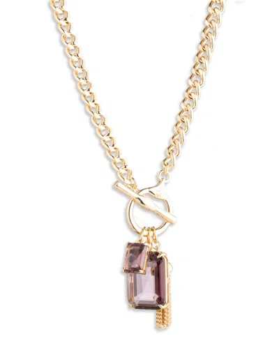 Ralph Lauren Glass Stone Gold-tone Toggle Pendant Necklace In Purple