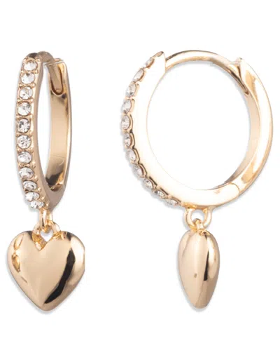 Ralph Lauren Glass Stone Puffy Heart Huggie Earrings In Gold
