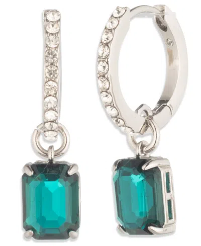Ralph Lauren Glass Stone Silver-tone Drop Hoop Earrings (also In Gold-tone) In Green