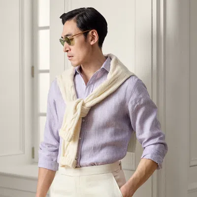 Ralph Lauren Glen Check Linen Shirt In Lavender In Purple