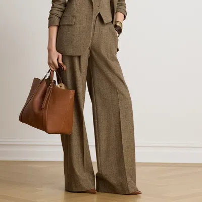 Ralph Lauren Glen Plaid Brushed Wool Wide-leg Pant In Brown/tan Multi