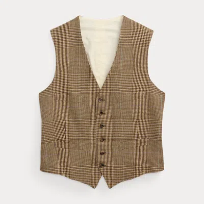Ralph Lauren Glen Plaid Linen Vest In Tan/brown/teal