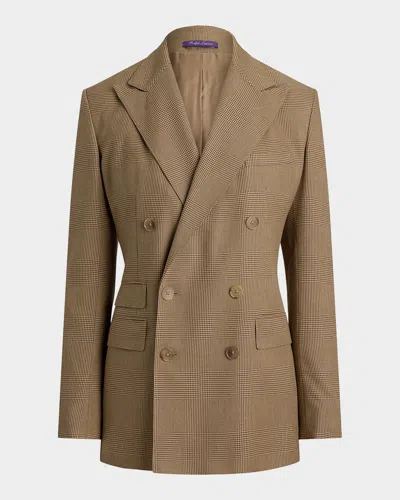Ralph Lauren Glen Plaid Silk Double-breasted Blazer In Multi