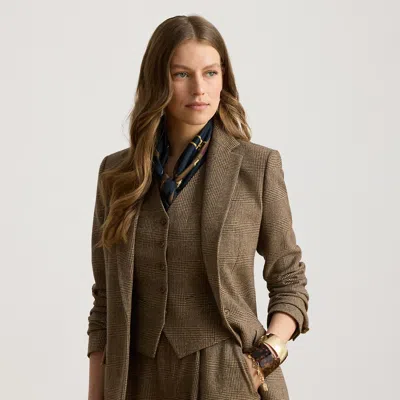 Ralph Lauren Glen Plaid Wool Twill Blazer In Brown/tan Multi