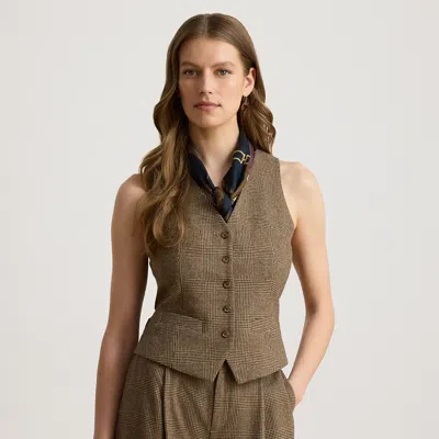 Ralph Lauren Womens Glen Plaid V Neck Vest In Green