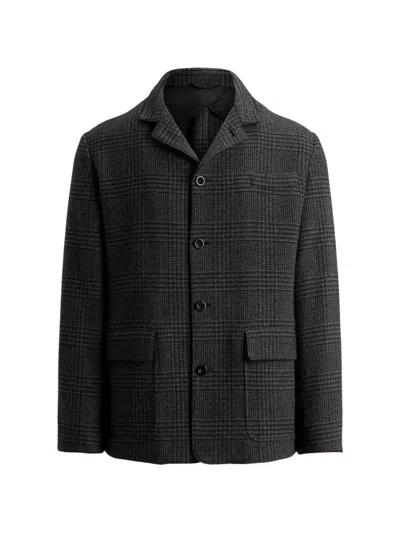 Ralph Lauren Glen-check Suede-trim Cashmere Jacket In Grey
