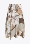 Ralph Lauren Glenn Knee Silk Midi Skirt Layered Design