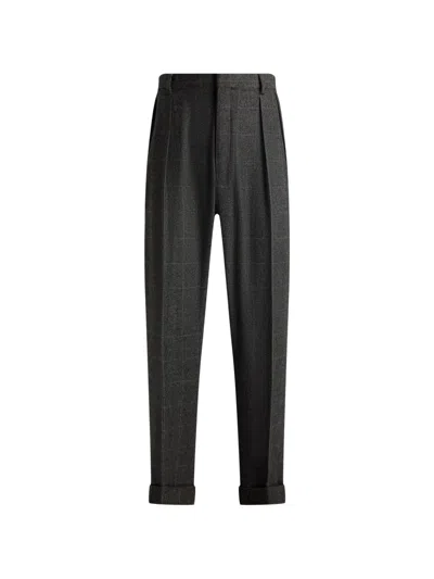 Ralph Lauren Glenn Check-pattern Pleated Wool Trousers In Gray