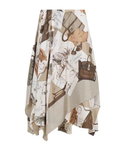 RALPH LAUREN RALPH LAUREN COLLECTION ASYMMETRIC HEM PRINTED MIDI SKIRT