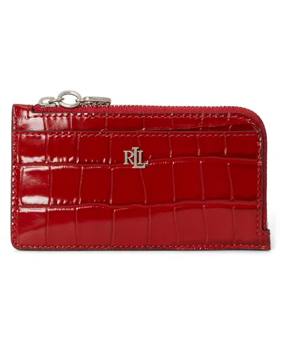 Ralph Lauren Glossy Embossed Mini L-zip Card Case Wallet In Festive Red