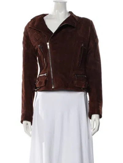 Pre-owned Ralph Lauren Goat Leather Biker Jacket In Brown