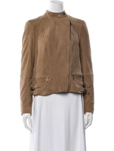 Pre-owned Ralph Lauren Goat Leather Biker Jacket In Brown