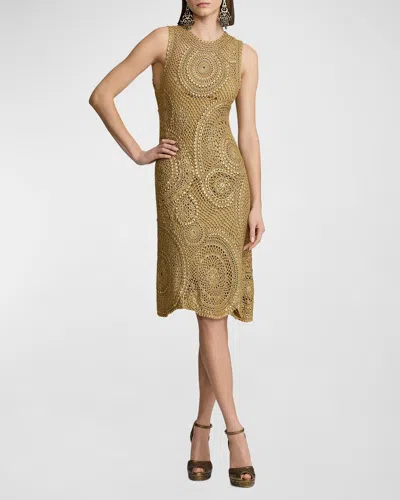 Ralph Lauren Gold Foiled Crochet Midi Dress