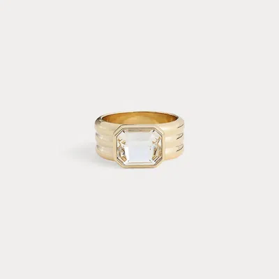 Ralph Lauren Gold-plated Stone Ribbed Ring In Gold/crystal