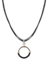 Ralph Lauren Gold-tone & Leather Ring Triple-cord Pendant Necklace, 16" + 3" Extender In Black