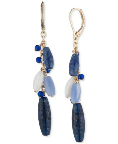 Ralph Lauren Gold-tone Blue Beaded Linear Earrings