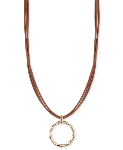 Ralph Lauren Gold-tone Brown Leather Pendant Necklace, 16" + 3" Extender