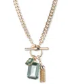 Ralph Lauren Gold-tone Chain Tassel & Color Crystal Multi-charm 17" Pendant Necklace In Green