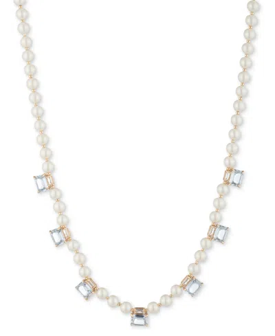 Ralph Lauren Gold-tone Color Stone & Imitation Pearl 17" Statement Necklace In Turq,aqua