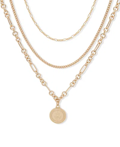 Ralph Lauren Gold-tone Crest Layered Pendant Necklace, 16" + 3" Extender In Pearl