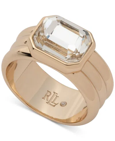 Ralph Lauren Gold-tone Crystal Stone Ribbed Ring