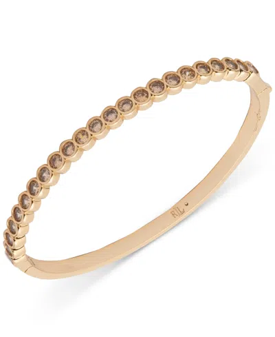 Ralph Lauren Gold-tone Cubic Zirconia Hinged Bangle Bracelet