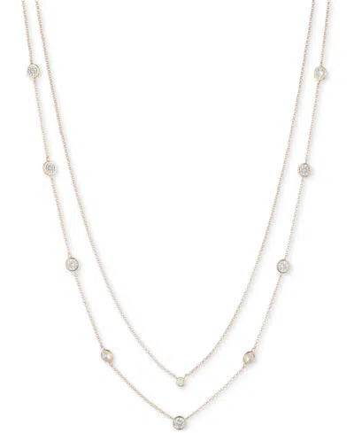 Ralph Lauren Gold-tone Cubic Zirconia Two-row Stationed Collar Necklace, 18" + 3" Extender In Metallic
