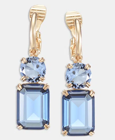 Ralph Lauren Gold-tone Glass Stone Mixed Cut Double Drop Clip-on Earrings In Blue
