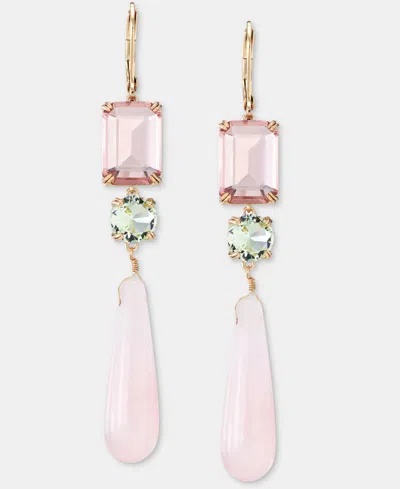 Ralph Lauren Gold-tone Glass Stone Mixed Cut Triple Drop Earrings In Pink